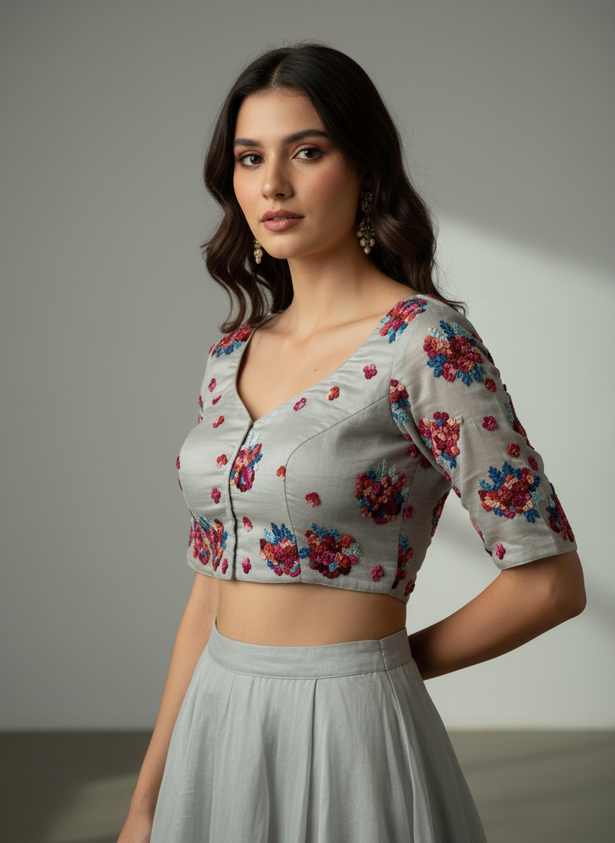 Light Grey handcrafted Banarasi blouse