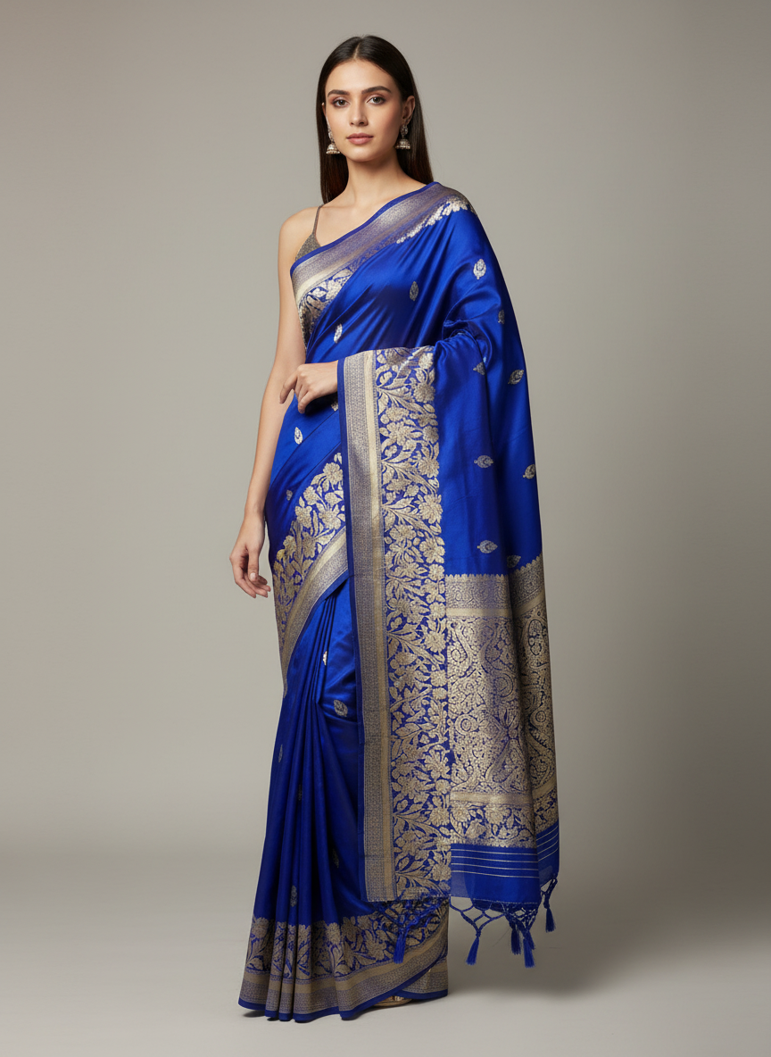 Blue Pure mashru silk saree