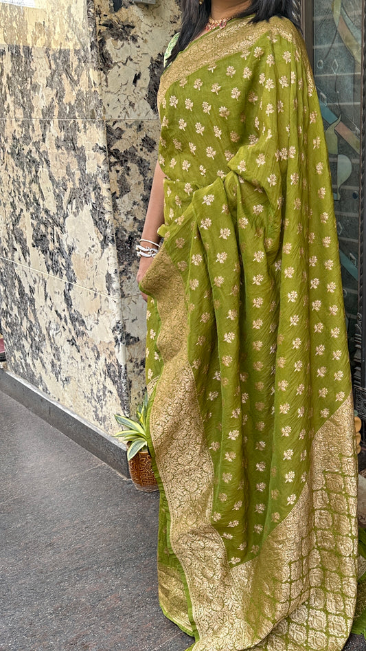 Forest green art khaddi Georgette