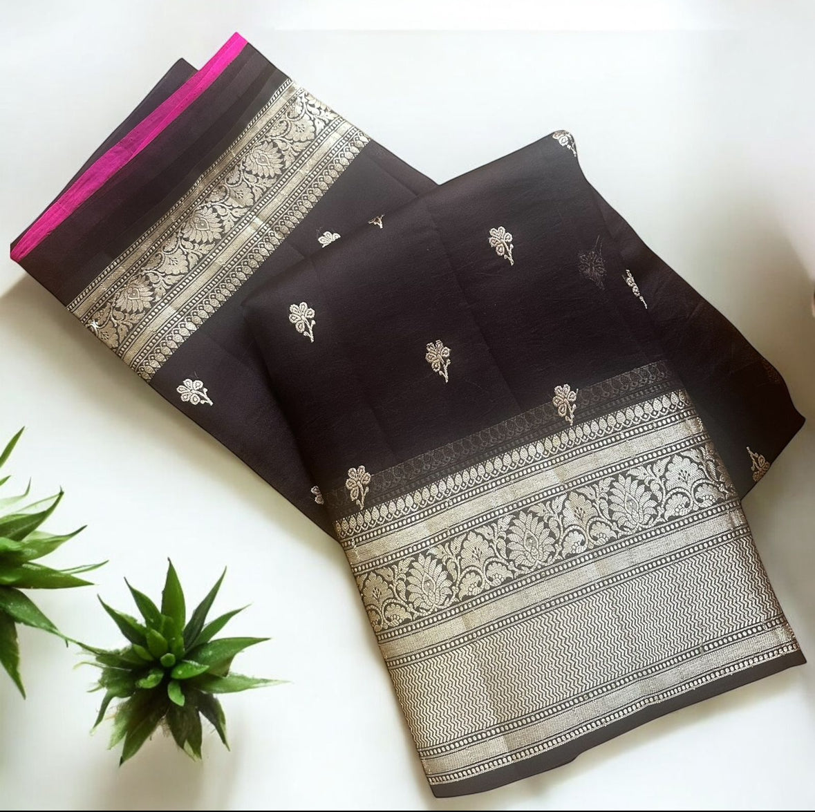 Coffee brown -Rani pink pure organza silk saree