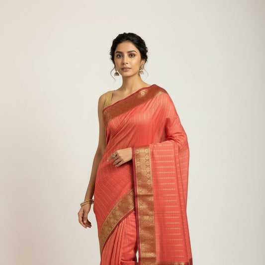 Peach- deep maroon Sudarshan gatti kalanjali pure crepe silk saree