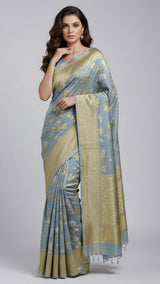 Grey pure khaddi georgette saree