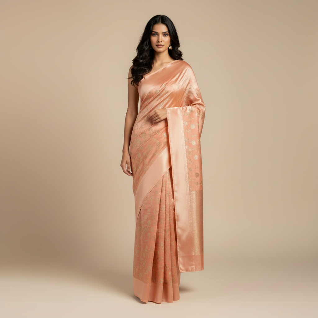 Peach Raw mango pure silk saree