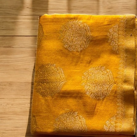 YELLOW PURE MATKA TUSSAR SAREE