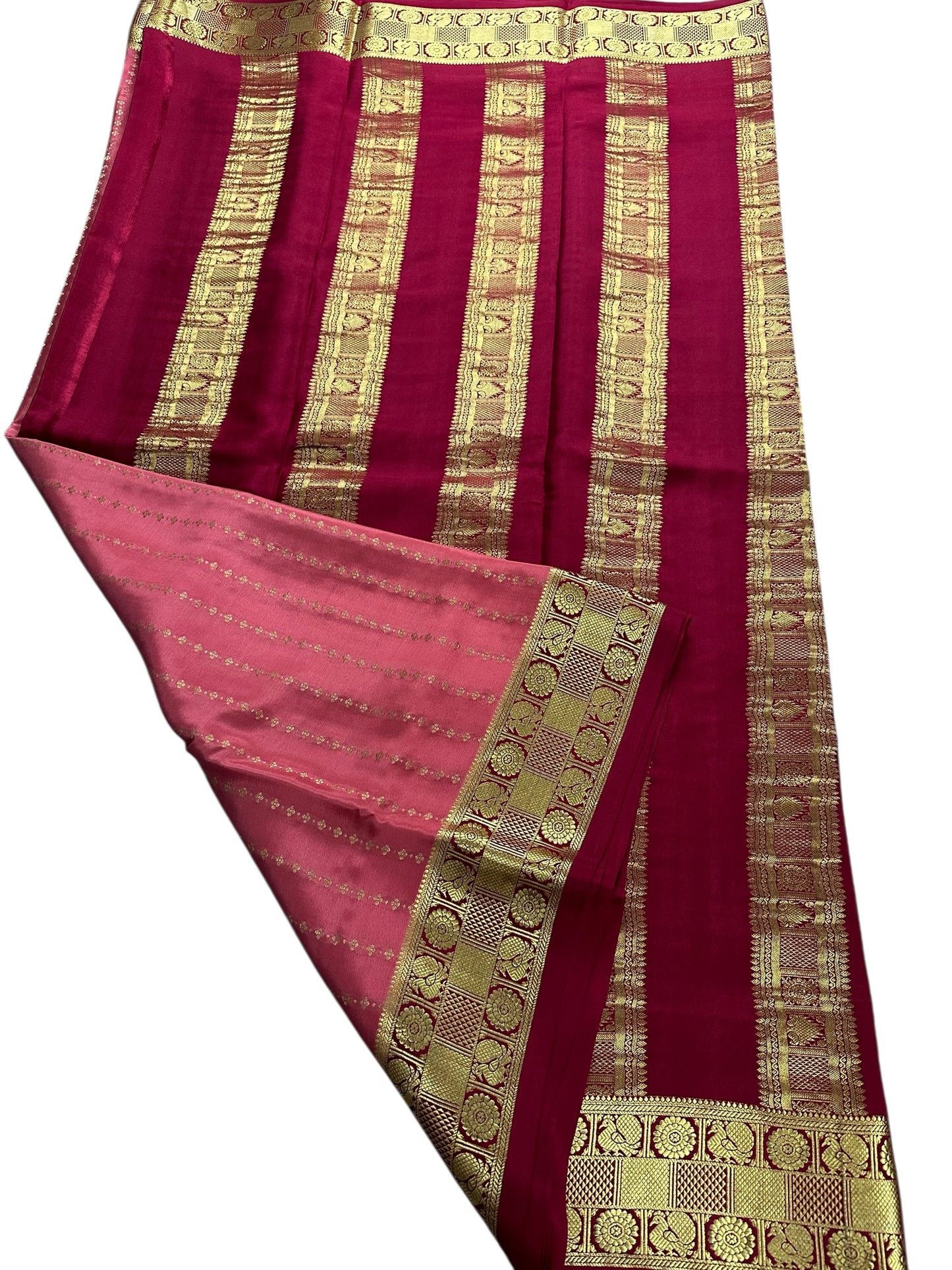 Peach- deep maroon Sudarshan gatti kalanjali pure crepe silk saree