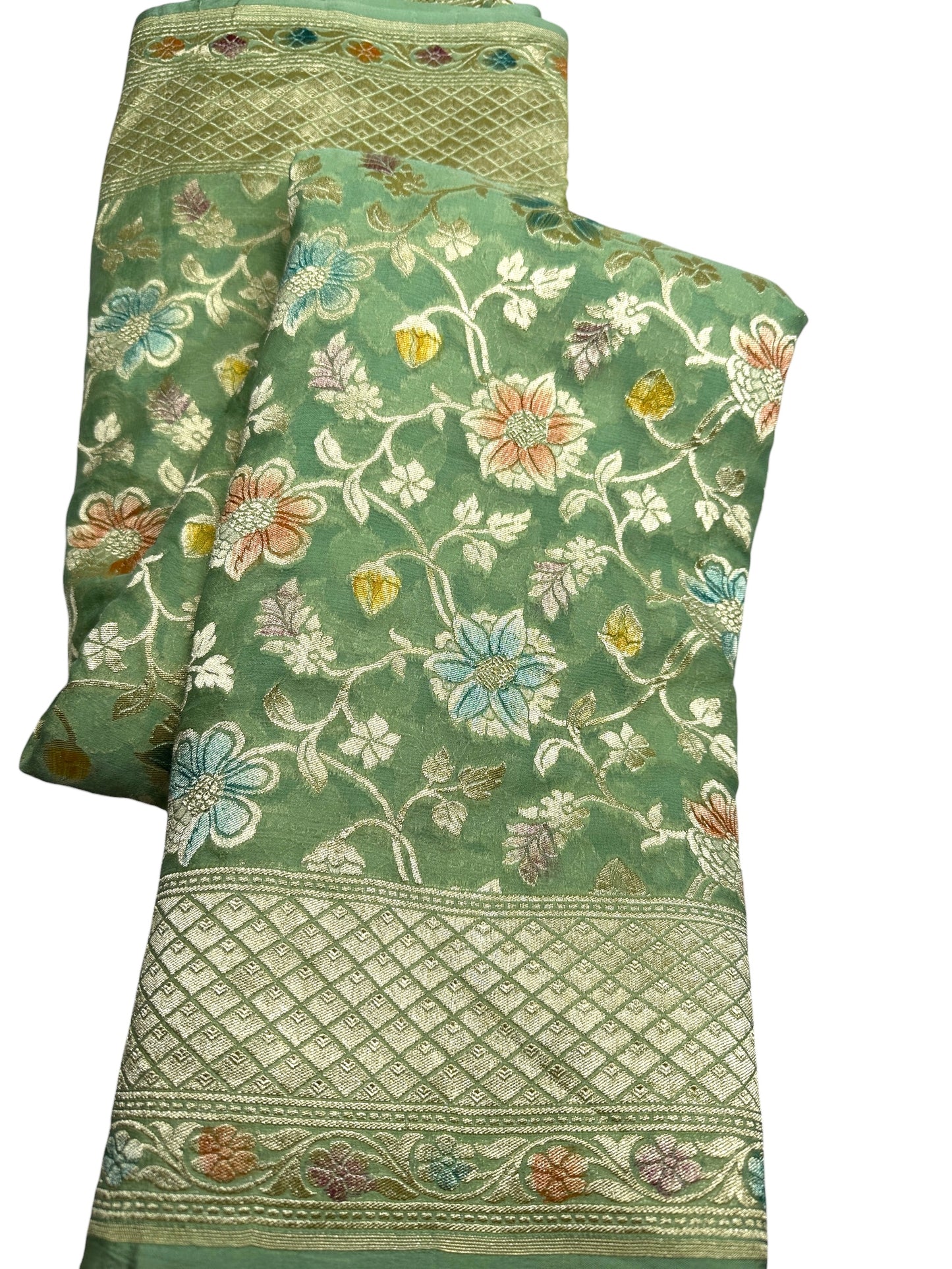 Green pure georgette saree
