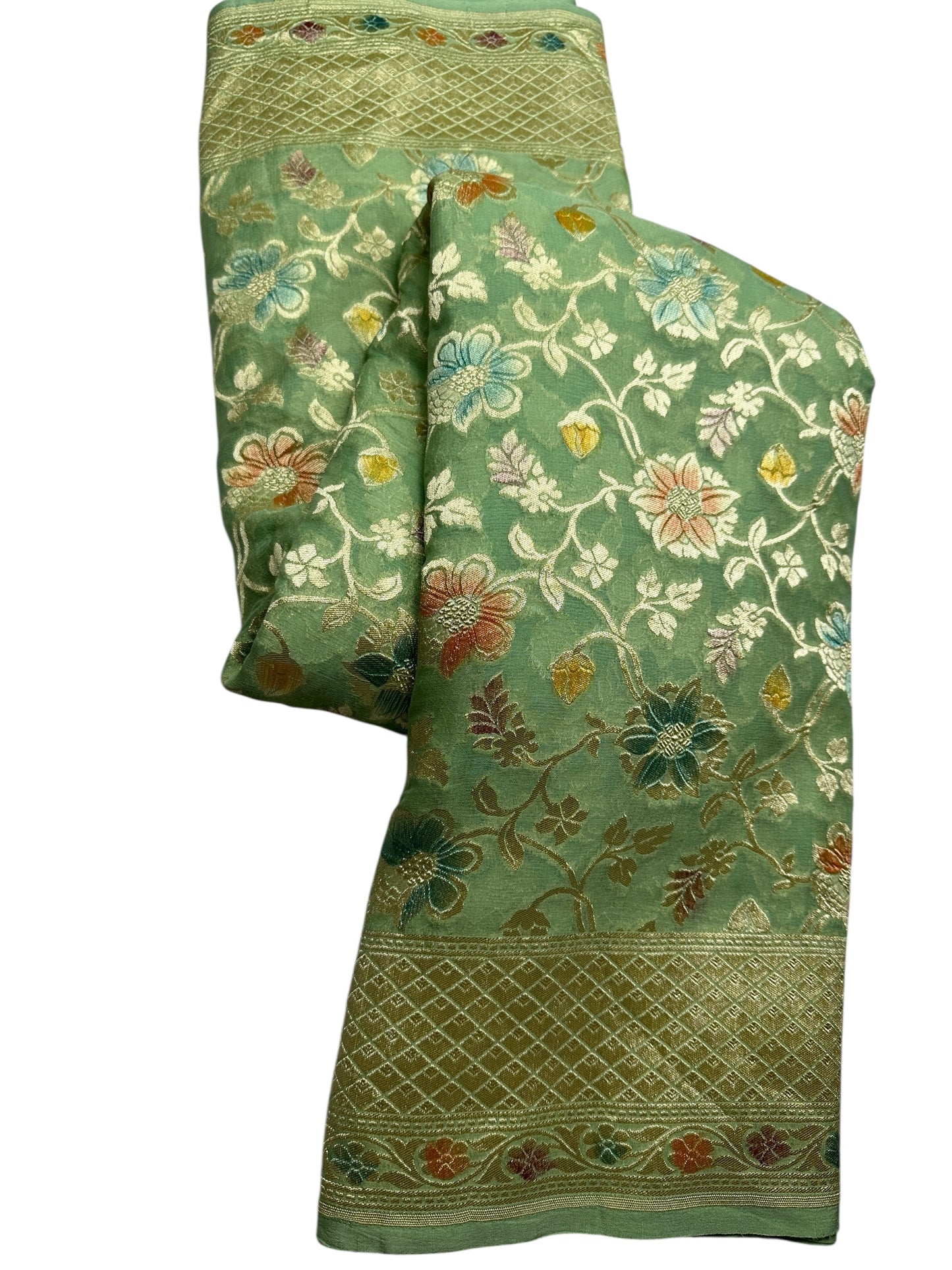 Green pure georgette saree