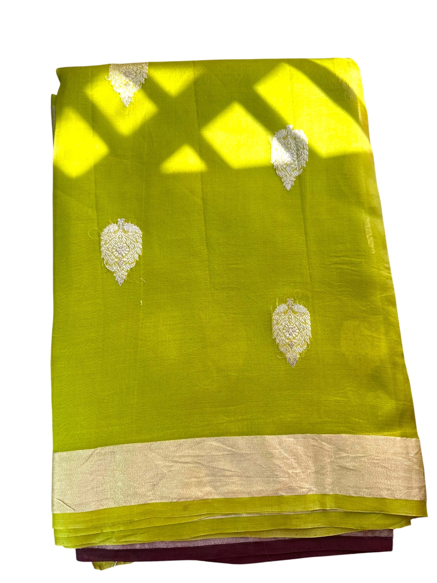 Parrot green pure organza silk saree