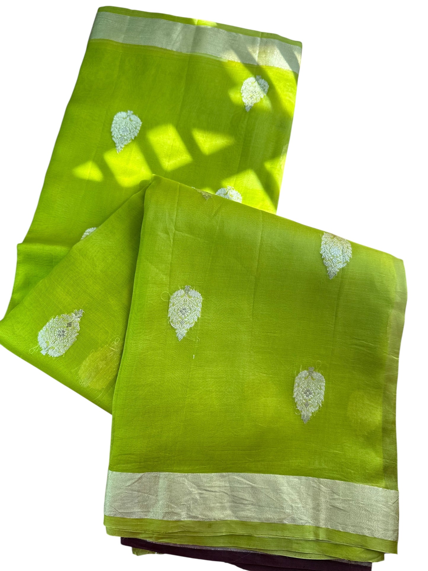 Parrot green pure organza silk saree