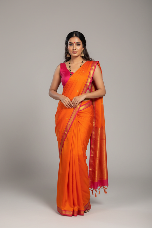 orange pink handloom silk saree