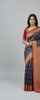 Blue-red pure georgette saree