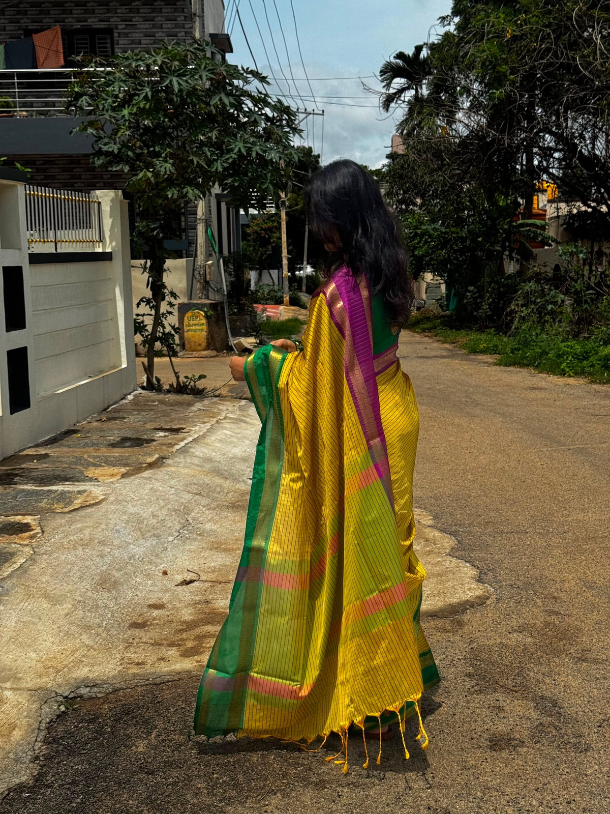 Mustard yellow semi silk saree