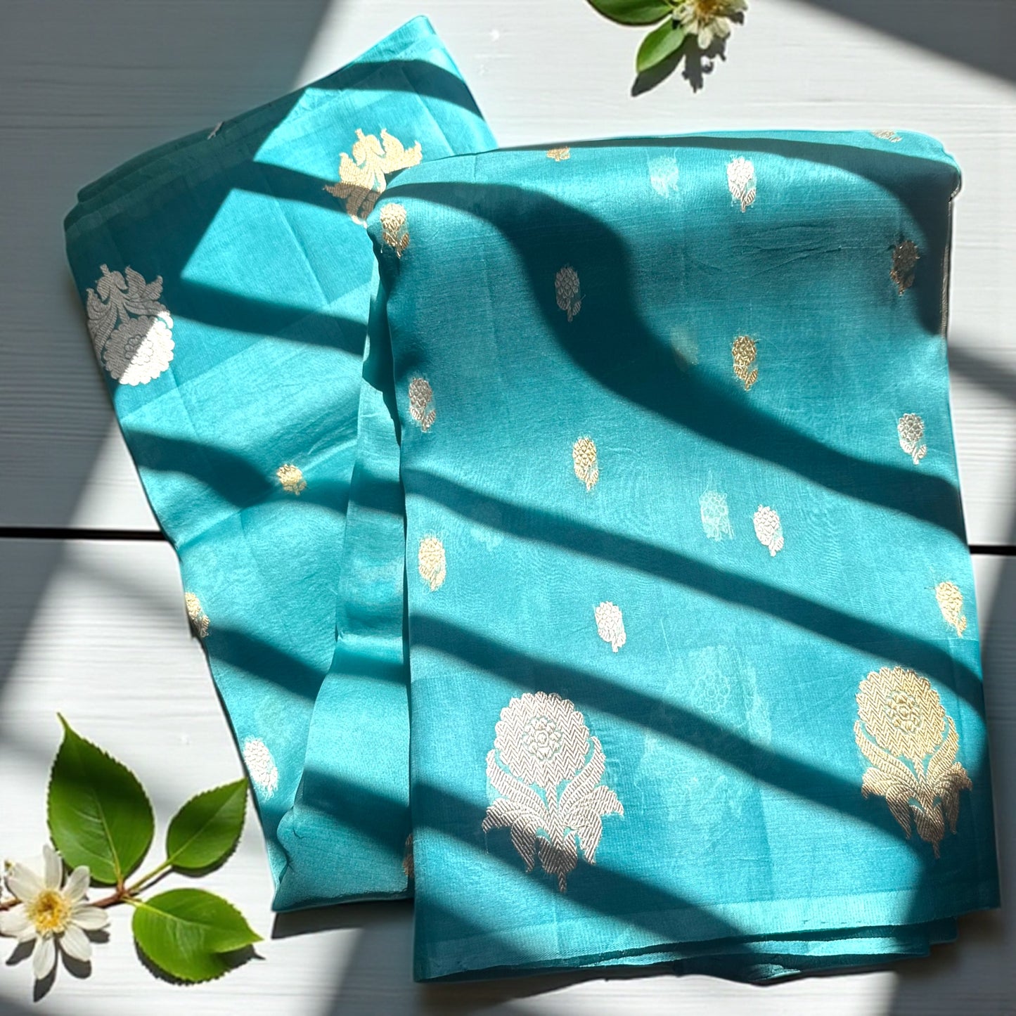 Sky blue Pure organza silk saree