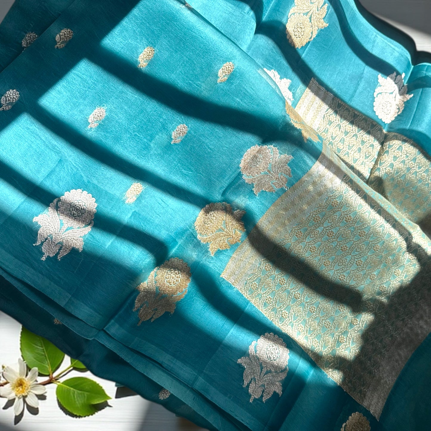 Sky blue Pure organza silk saree