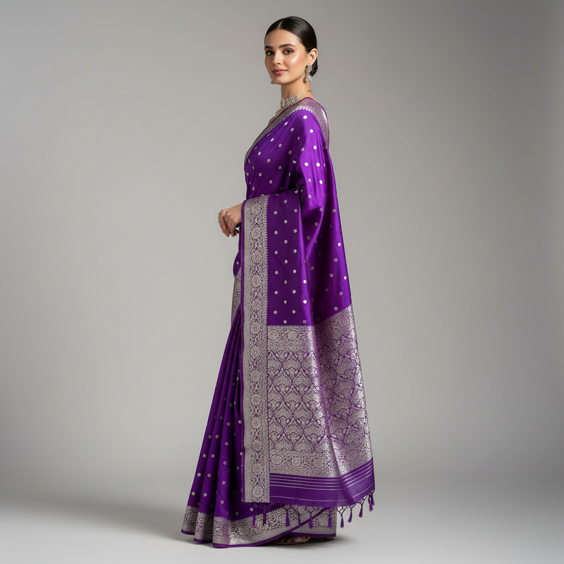 Purple mashru satin silk saree