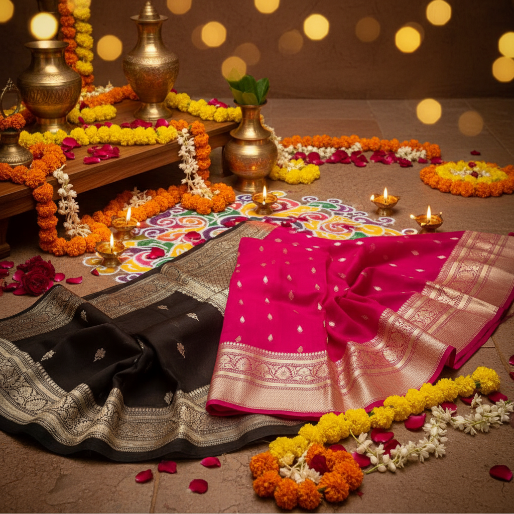 Coffee brown -Rani pink pure organza silk saree