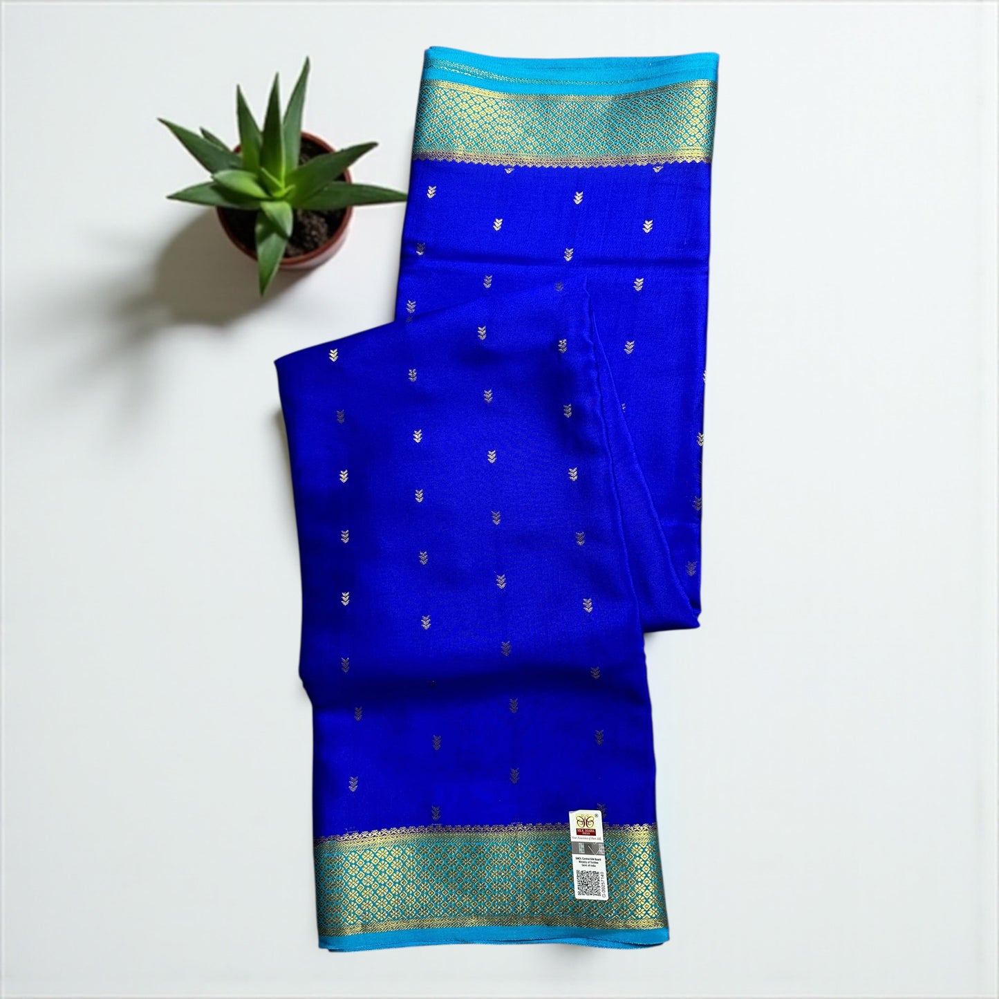 Navy blue arrow butta pure crepe silk saree