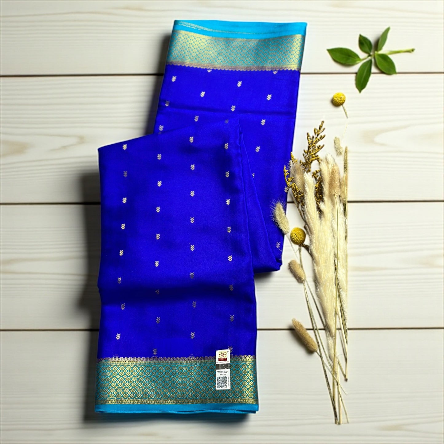 Navy blue arrow butta pure crepe silk saree