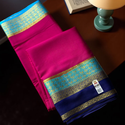 Rani pink-blue Sarika 3D skirt pure crepe silk saree