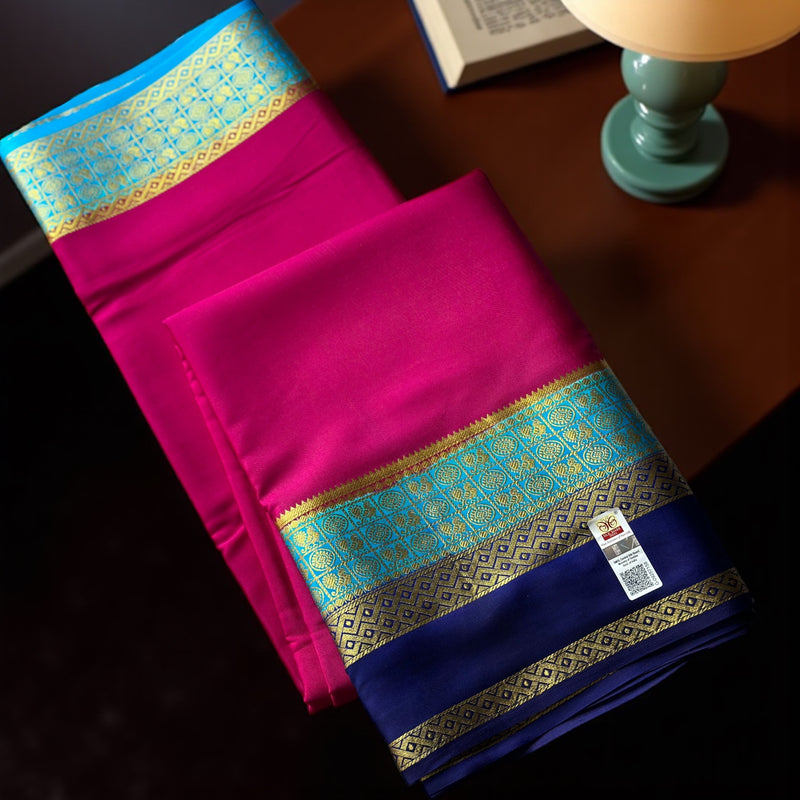 Rani pink-blue Sarika 3D skirt pure crepe silk saree