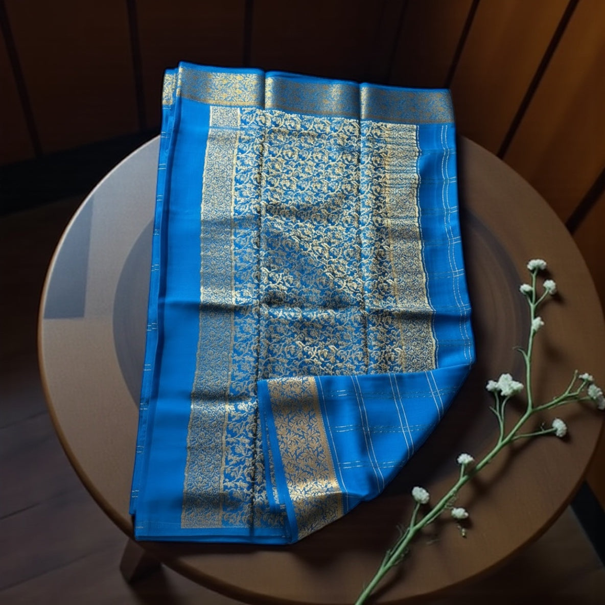BLUE CHECKS MYSORE SILK SAREE