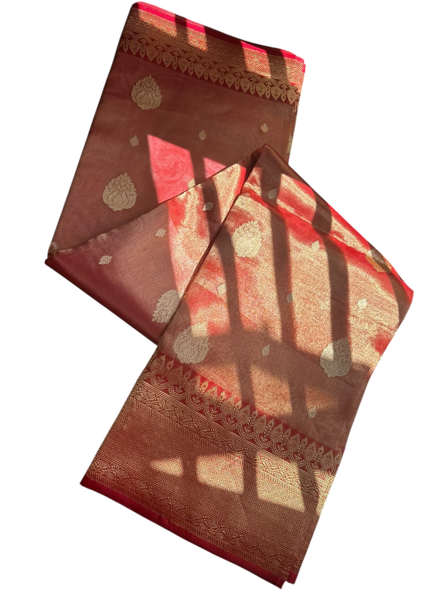 Orange Pure Katan tissue silk saree