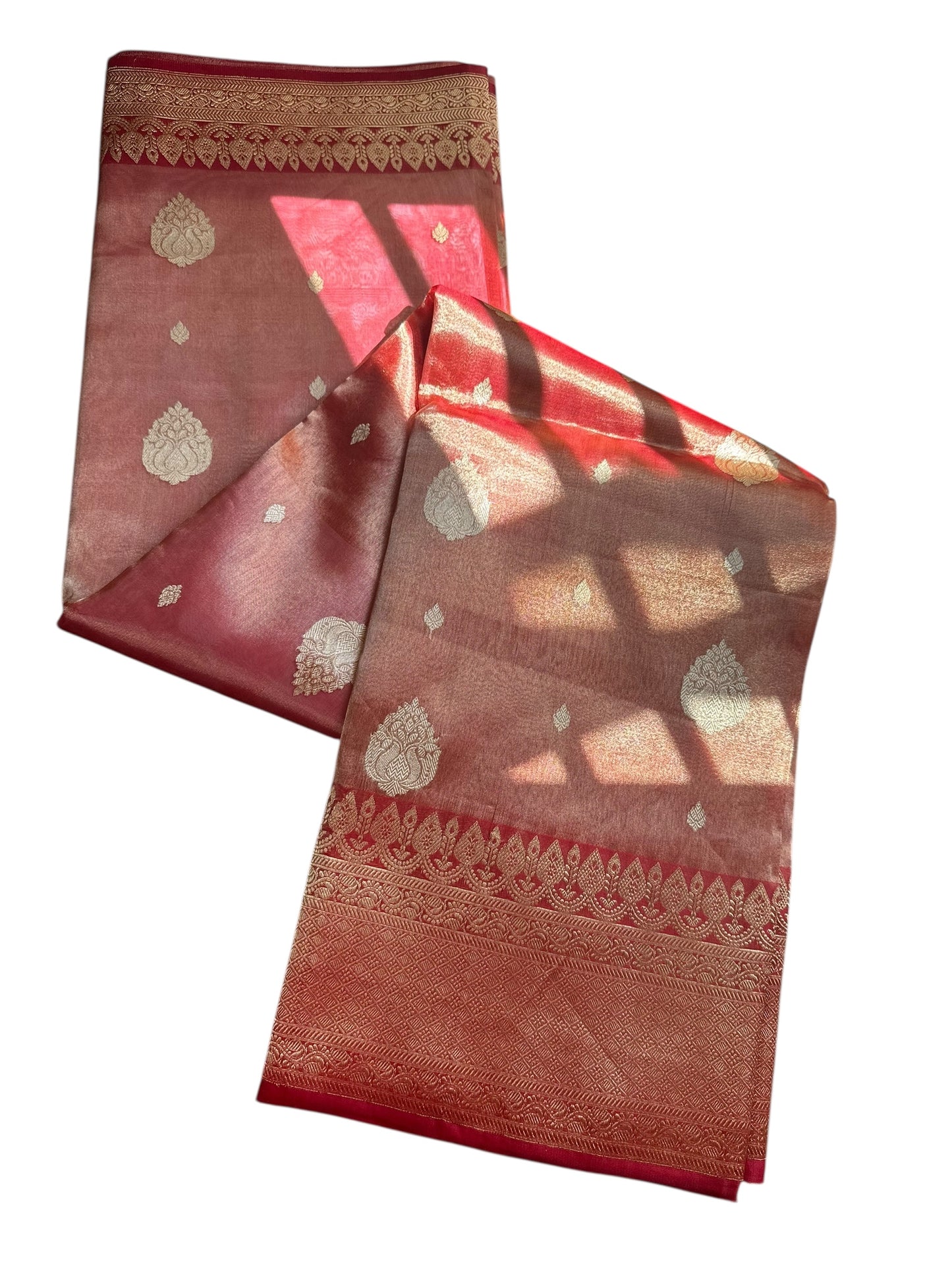 Orange Pure Katan tissue silk saree