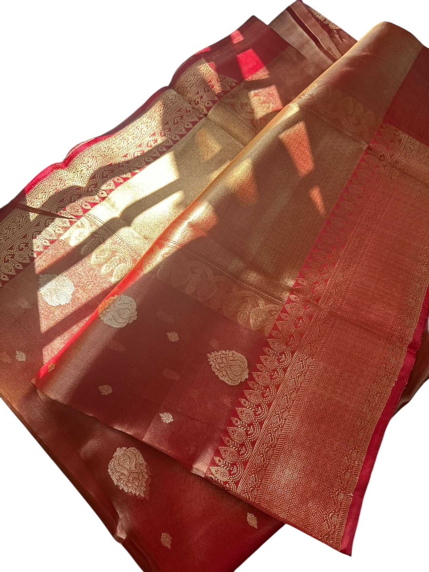 Orange Pure Katan tissue silk saree