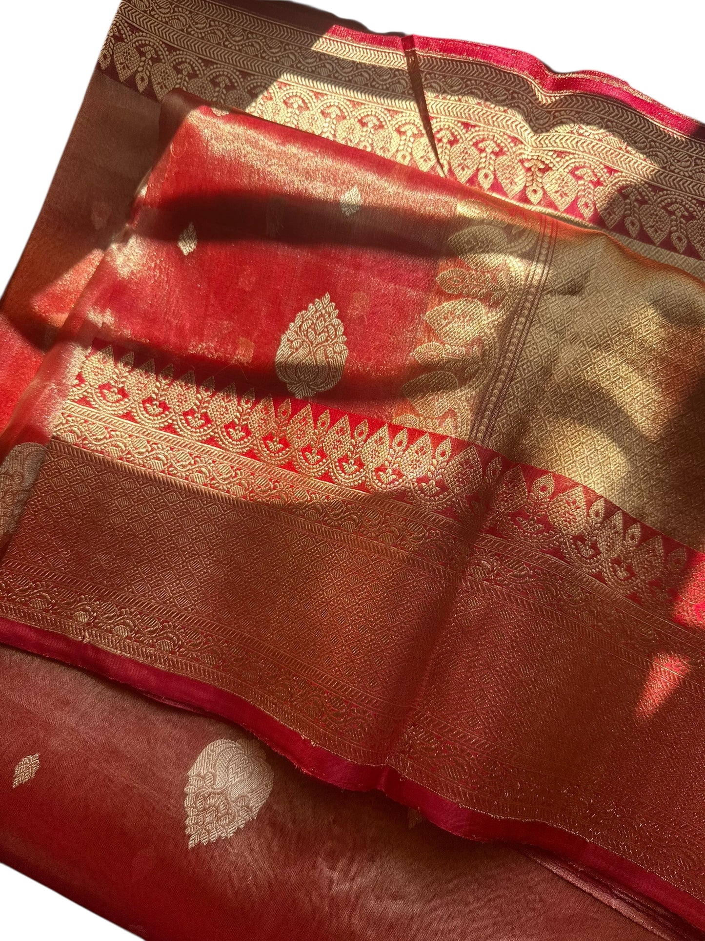 Orange Pure Katan tissue silk saree
