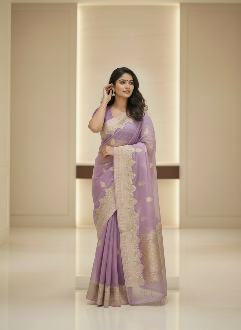 Lavender pure organza saree