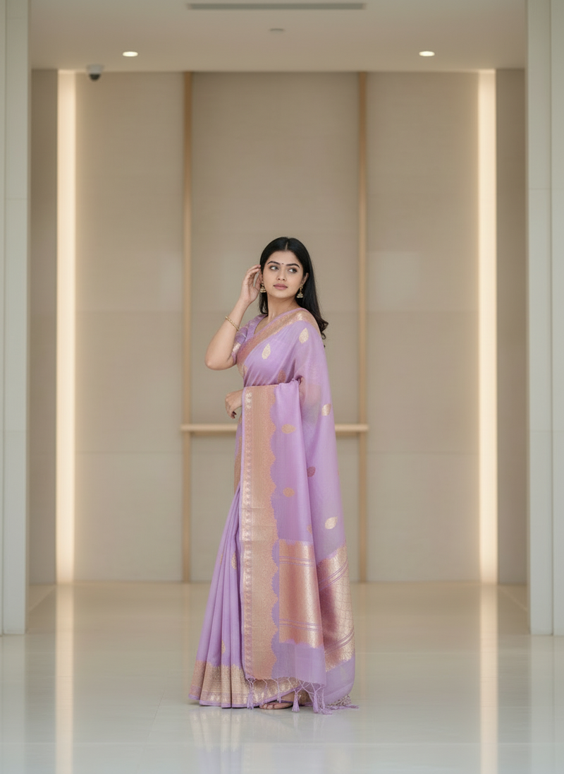 Lavender pure organza saree