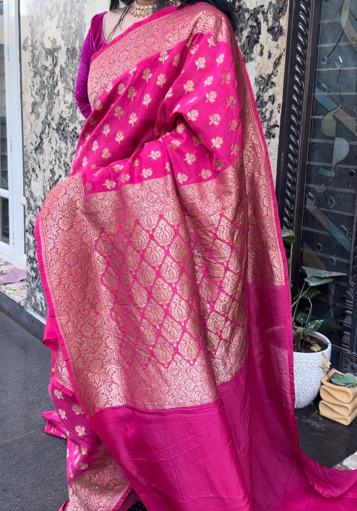 Rani pink art Khaddi georgette Saree