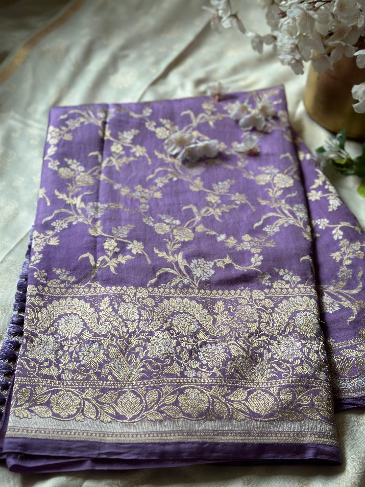 LILAC KATAN WITH CHINIYA TUSSAR SAREE