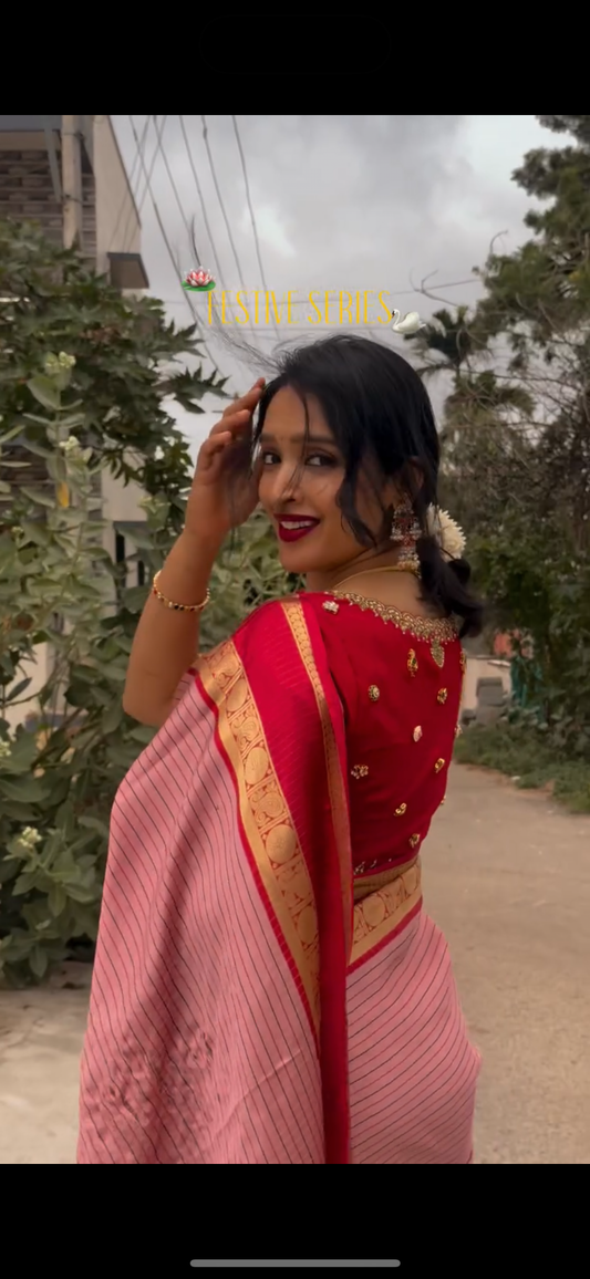 pink semi silk saree