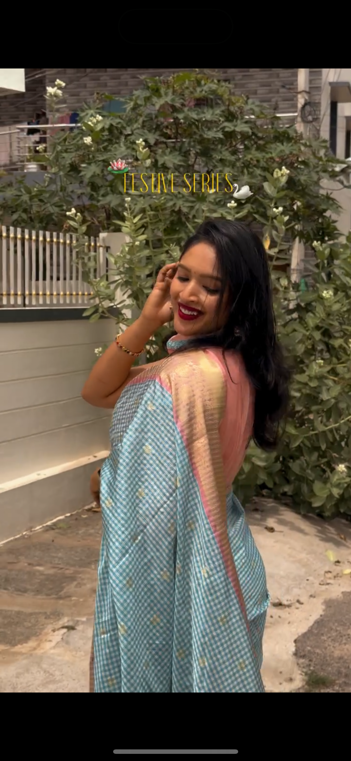 Light Blue checkered semi silk saree