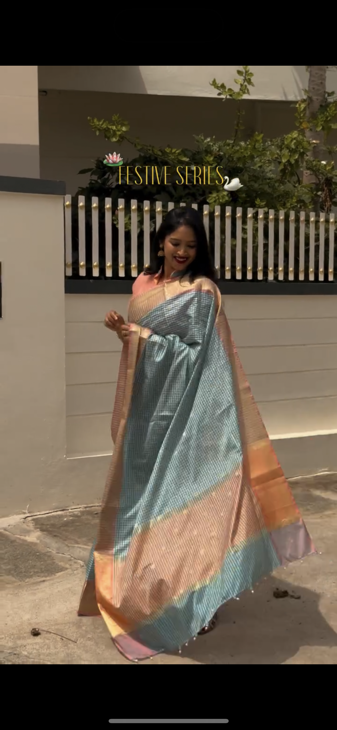 Light Blue checkered semi silk saree