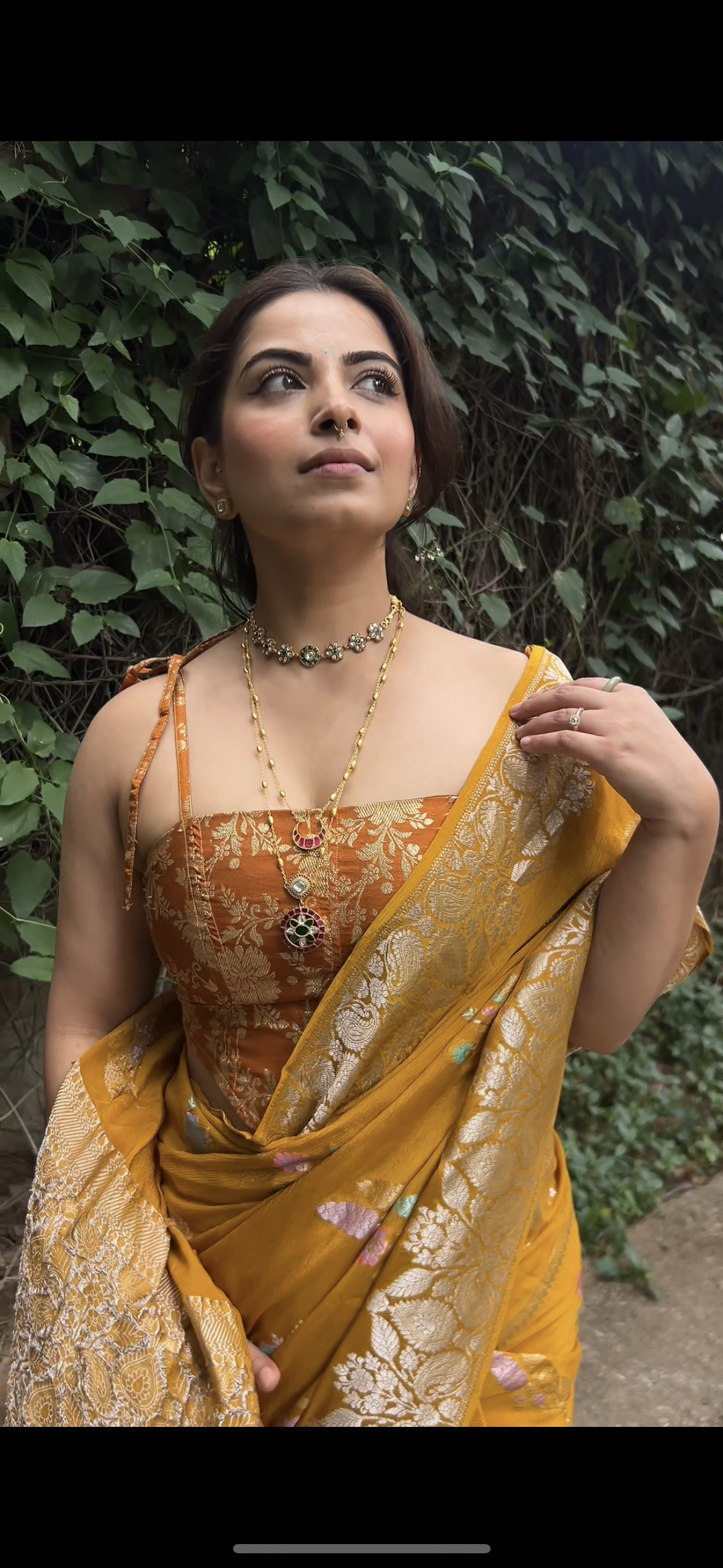 Mustard yellow crepe saree