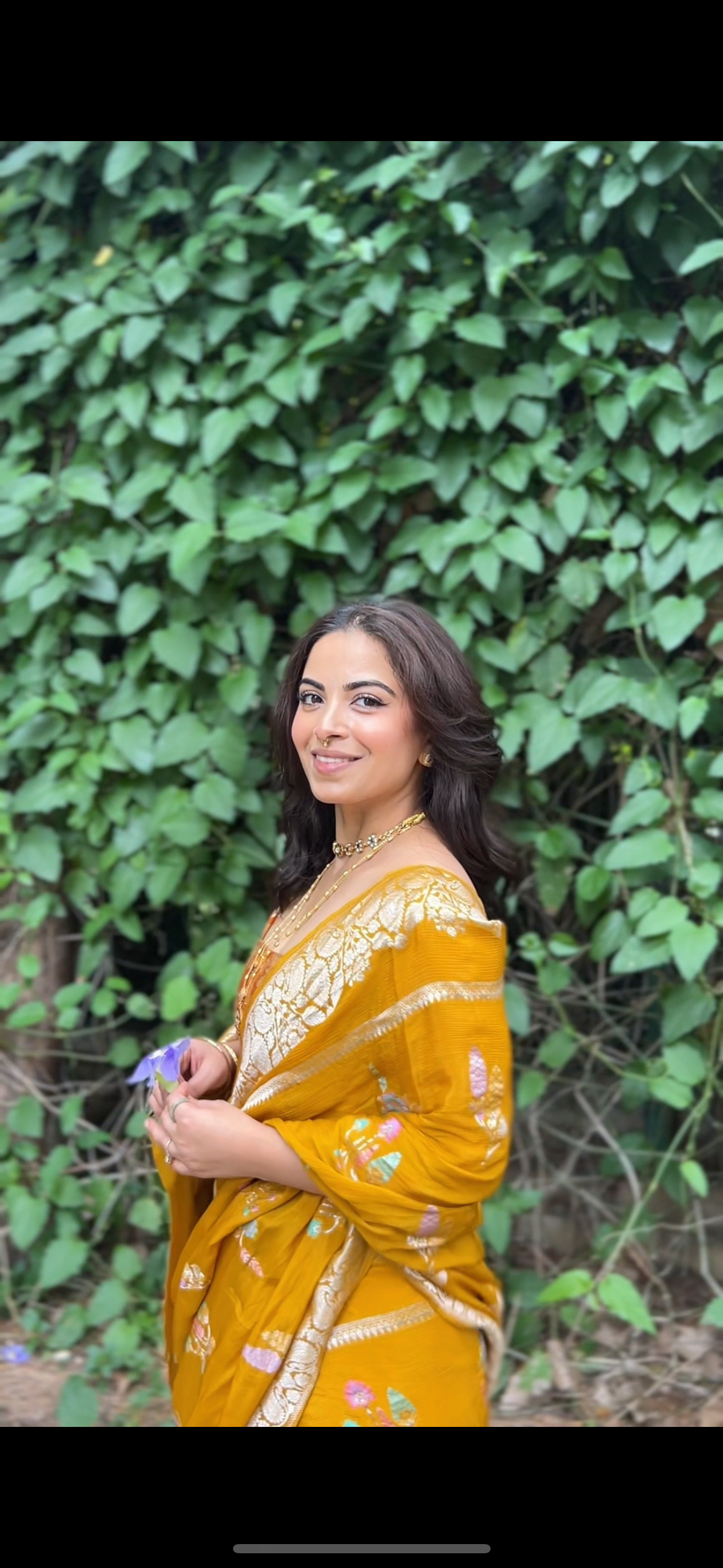 Mustard yellow crepe saree
