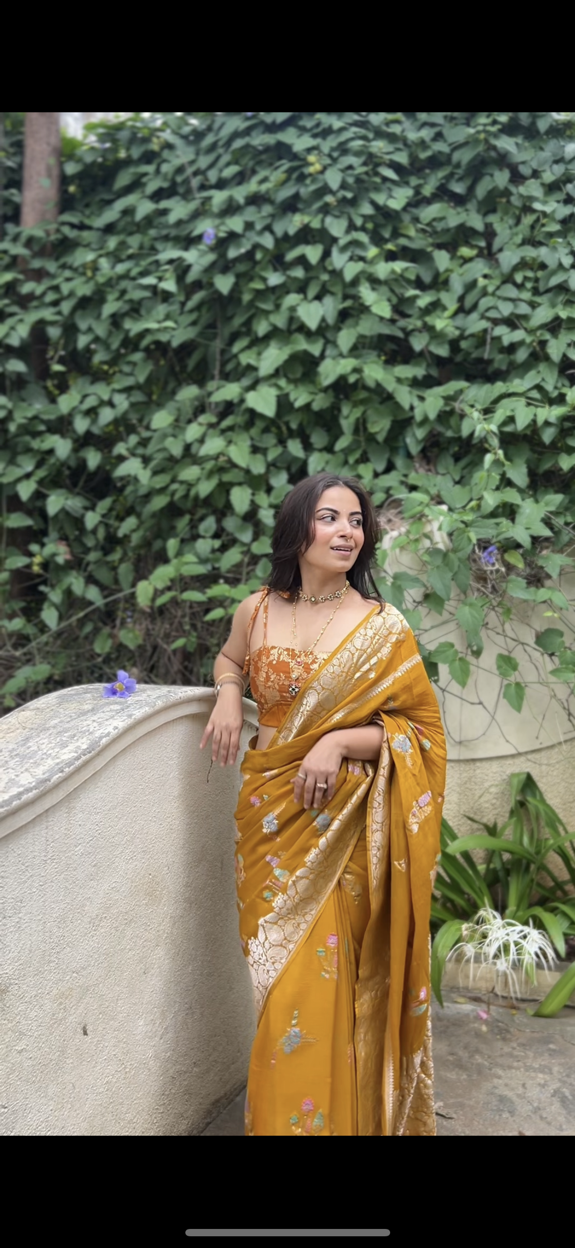 Mustard yellow crepe saree