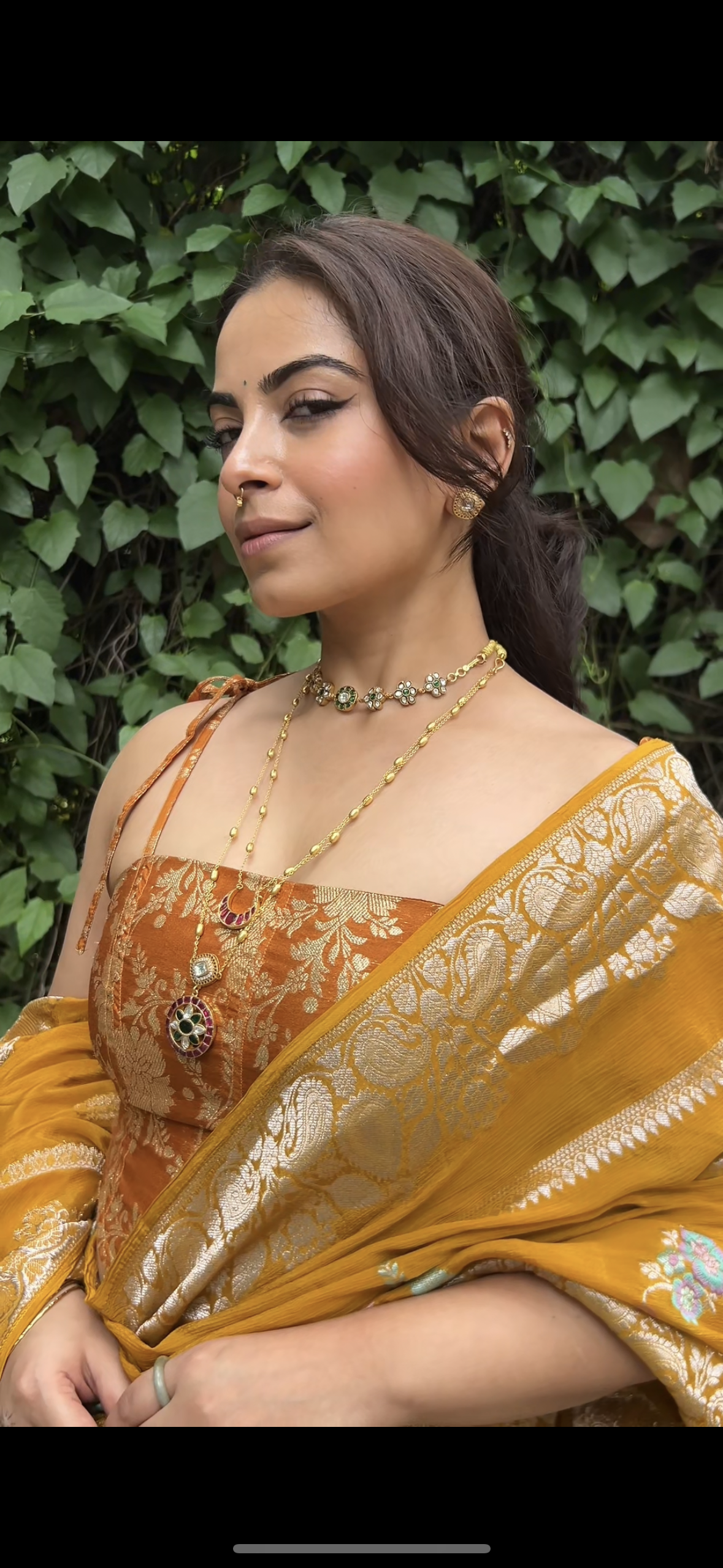 Mustard yellow crepe saree