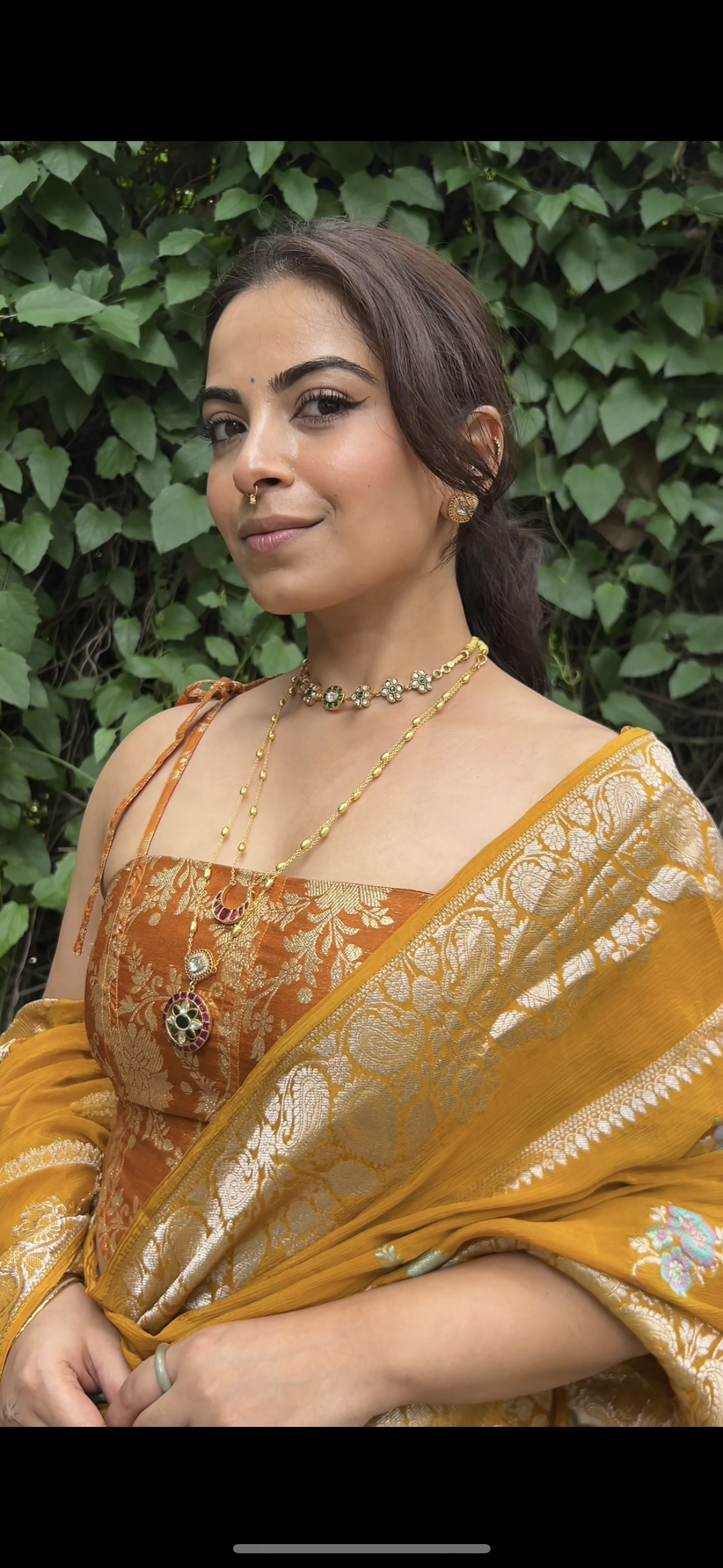 Mustard yellow crepe saree