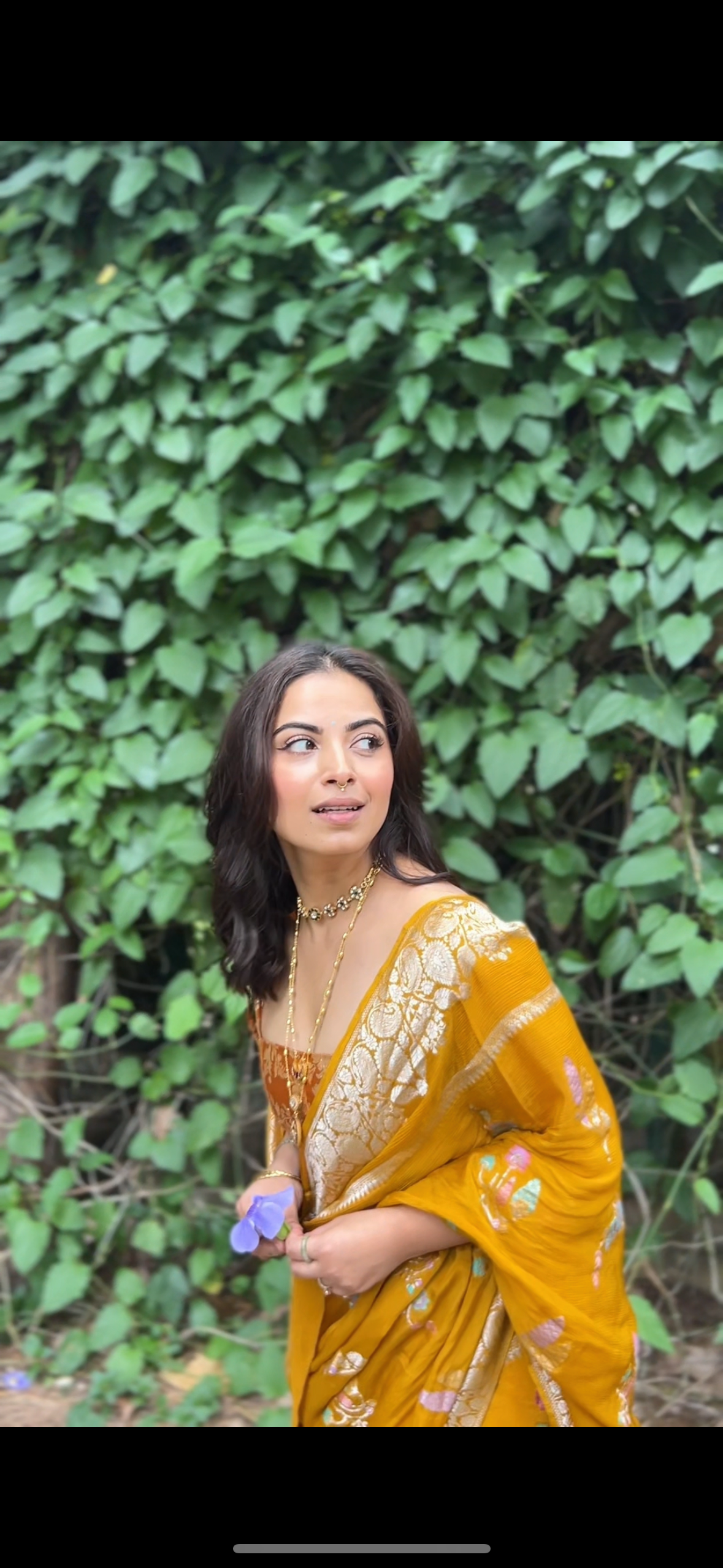Mustard yellow crepe saree