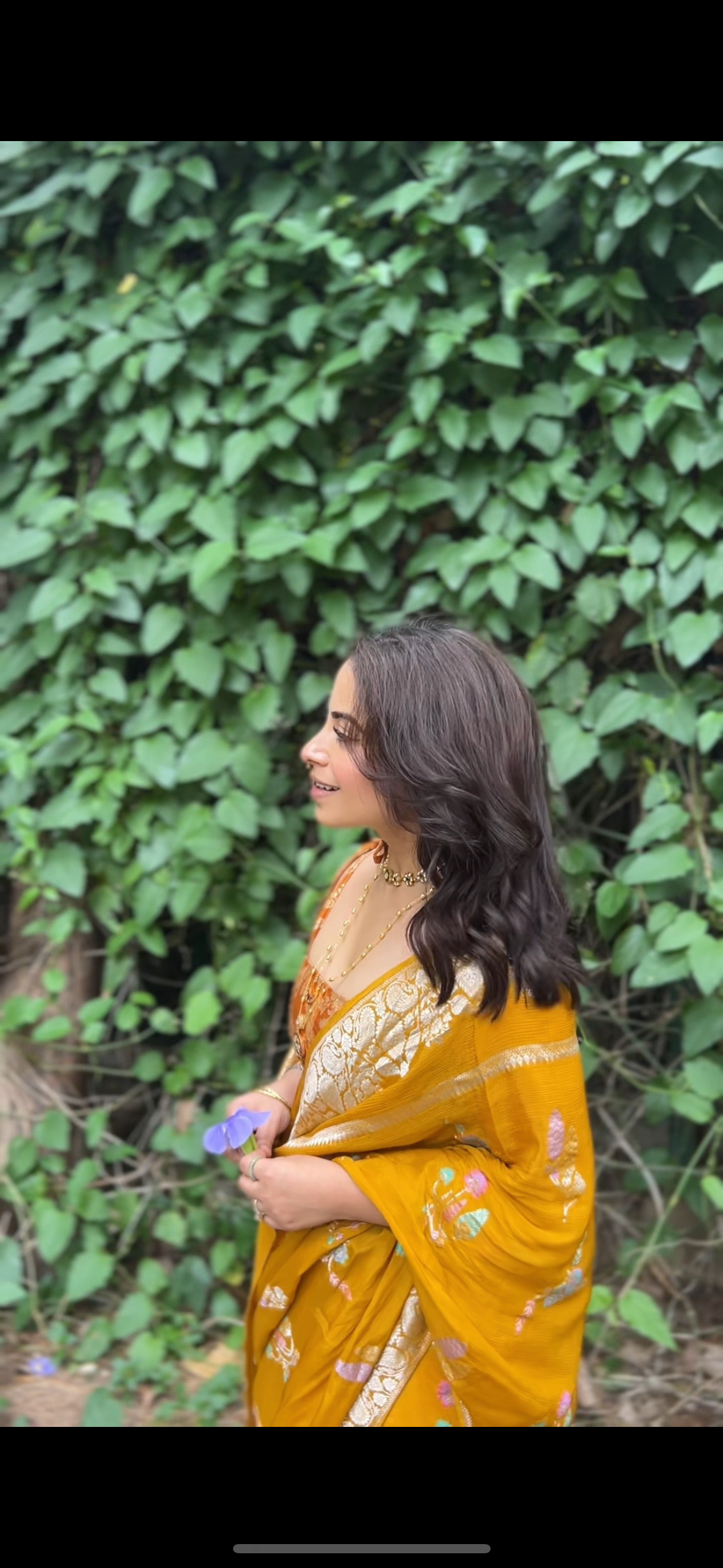 Mustard yellow crepe saree