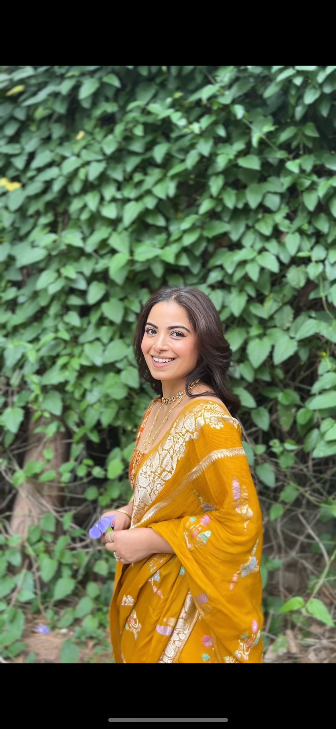 Mustard yellow crepe saree