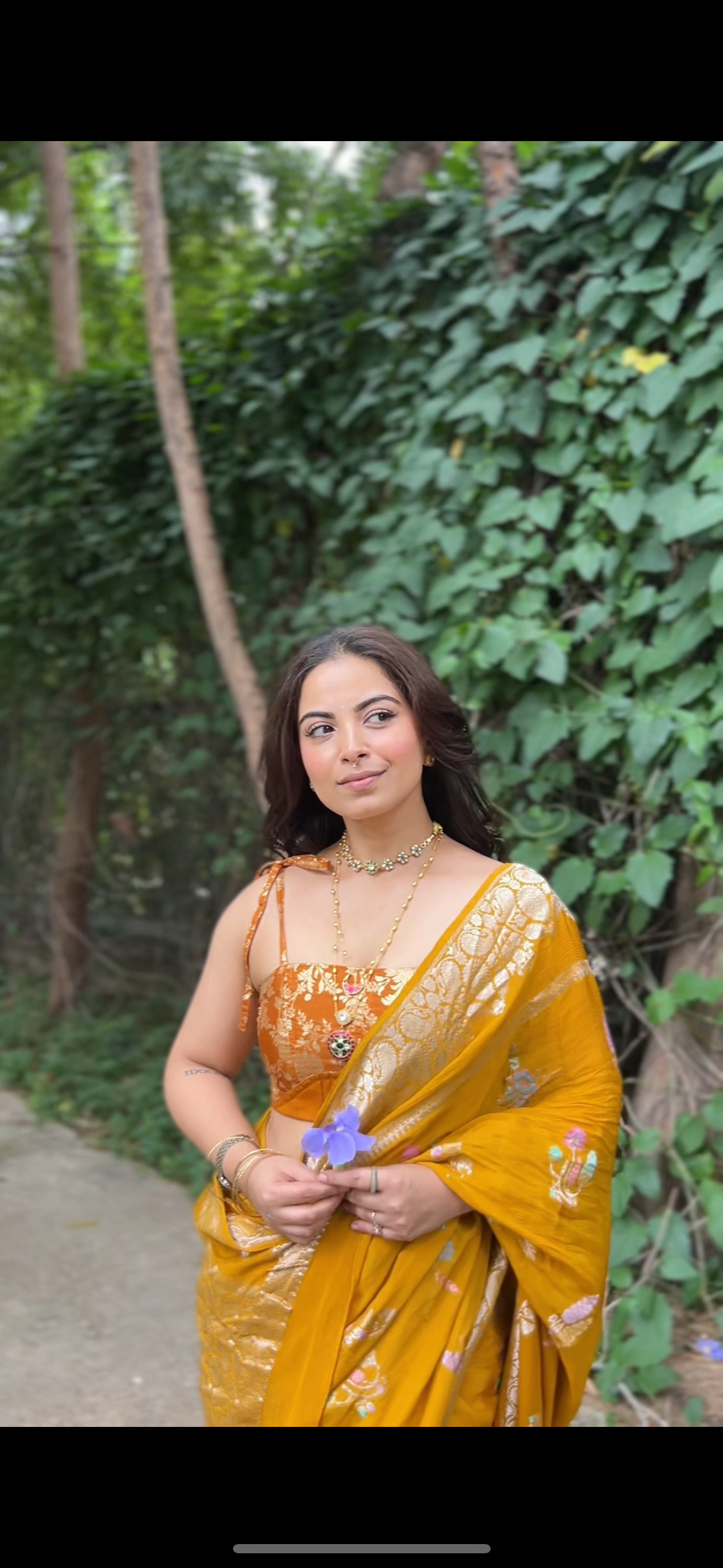 Mustard yellow crepe saree