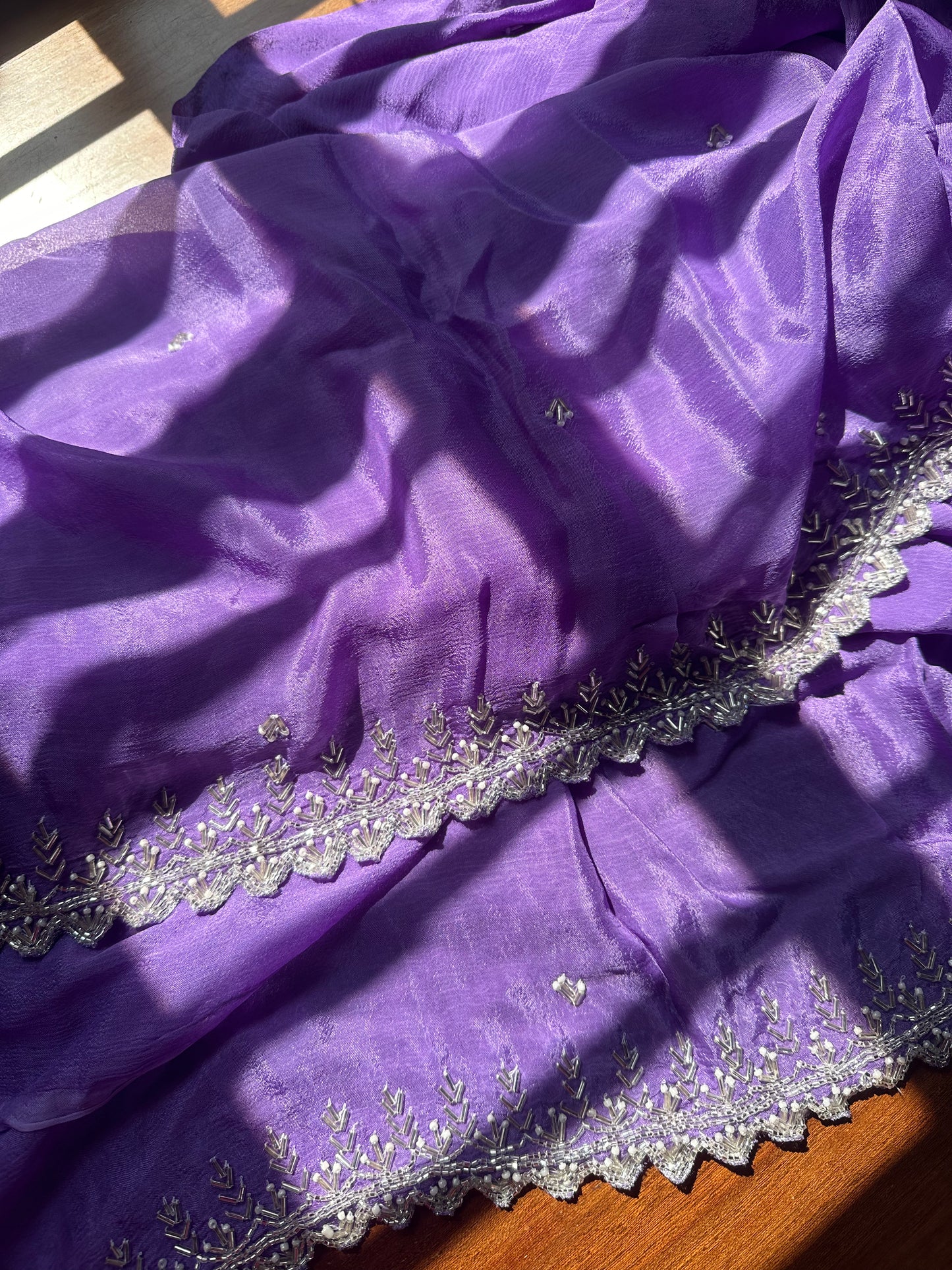 Lavender chinnon work saree