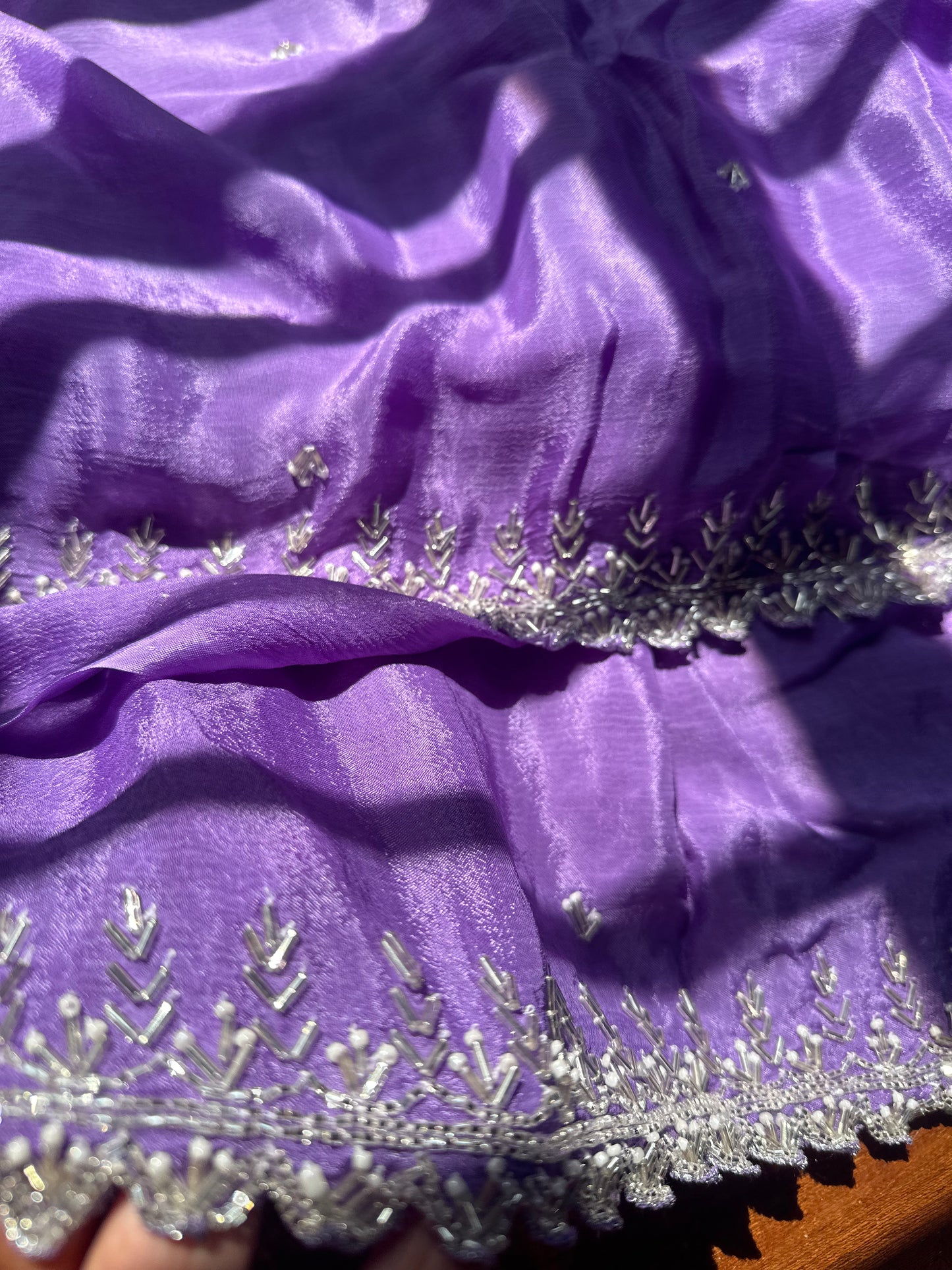 Lavender chinnon work saree