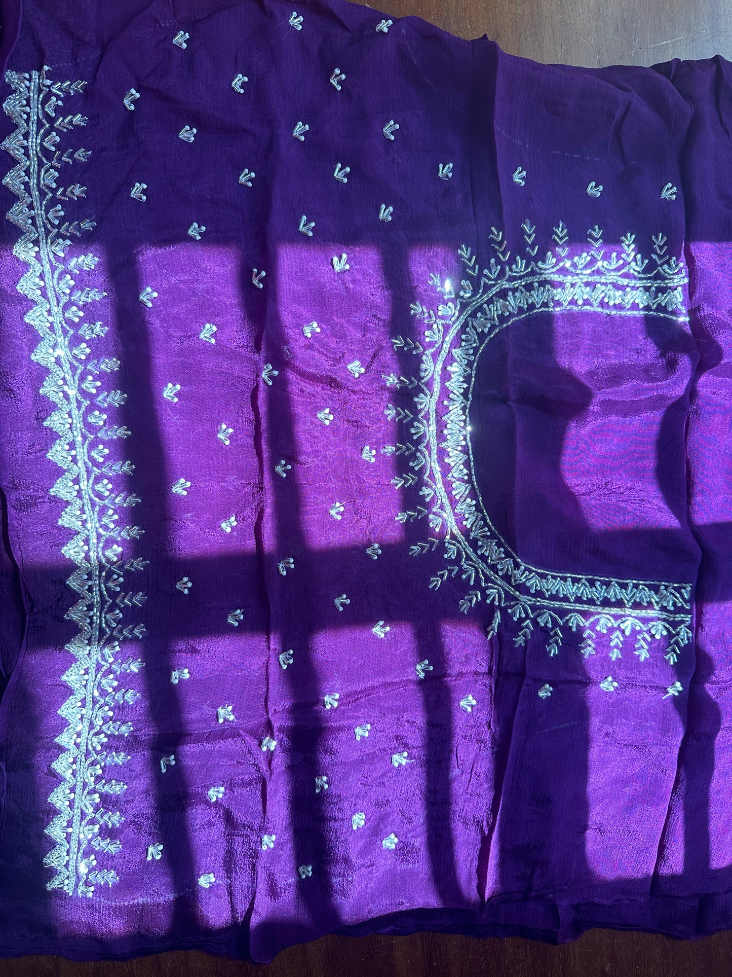 Lavender chinnon work saree