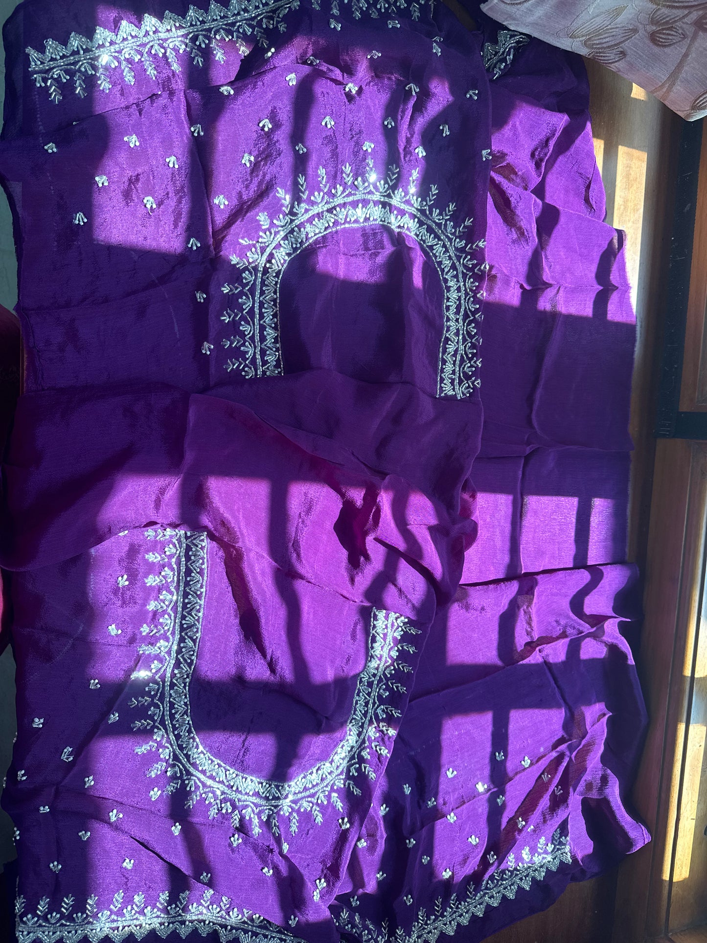 Lavender chinnon work saree