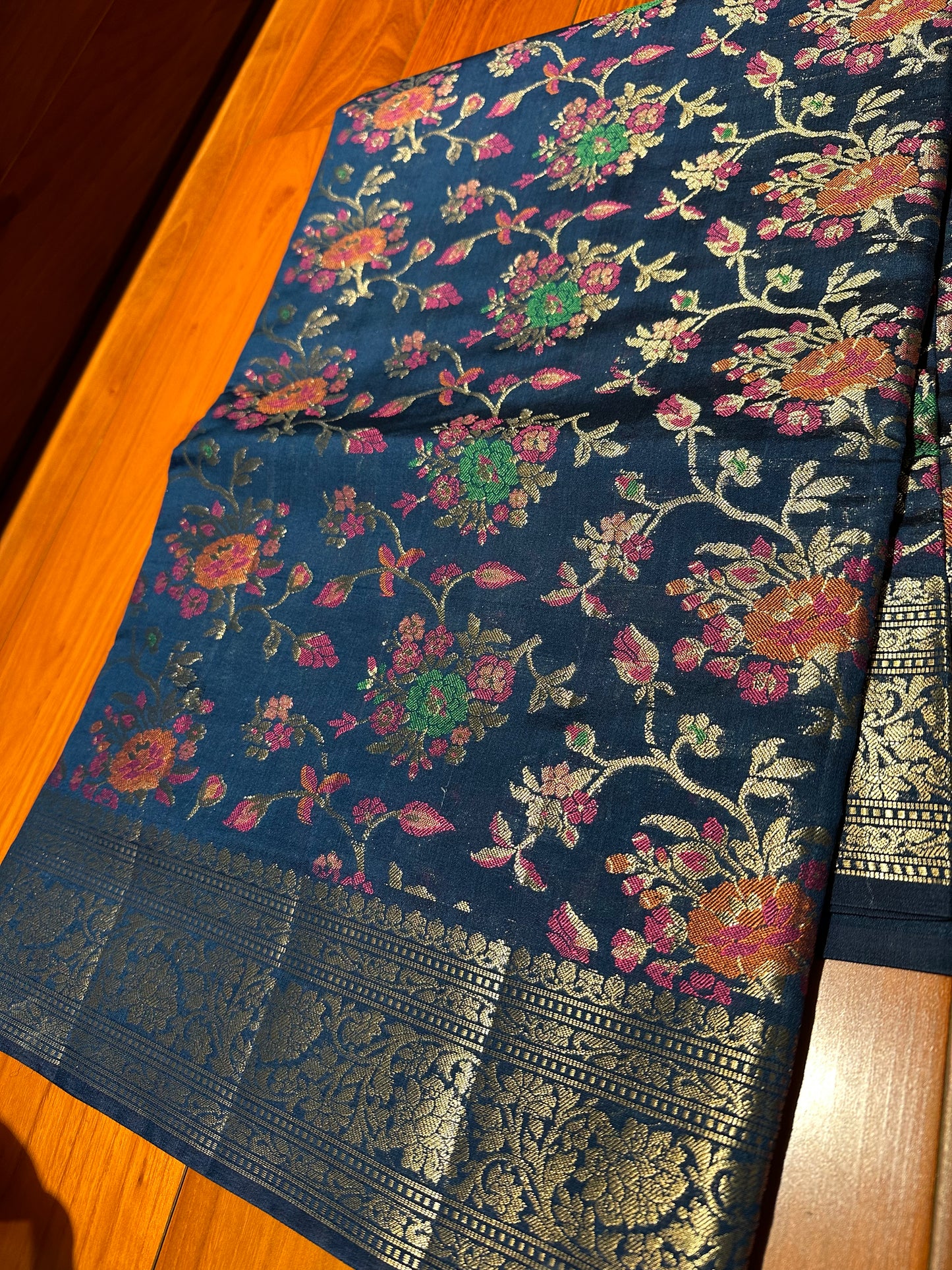 Rama green pure chiniya silk saree